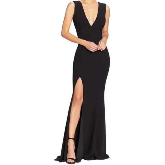 Dress the Population Sandra Deep V Black Gown Dress XS - Picture 1 of 3